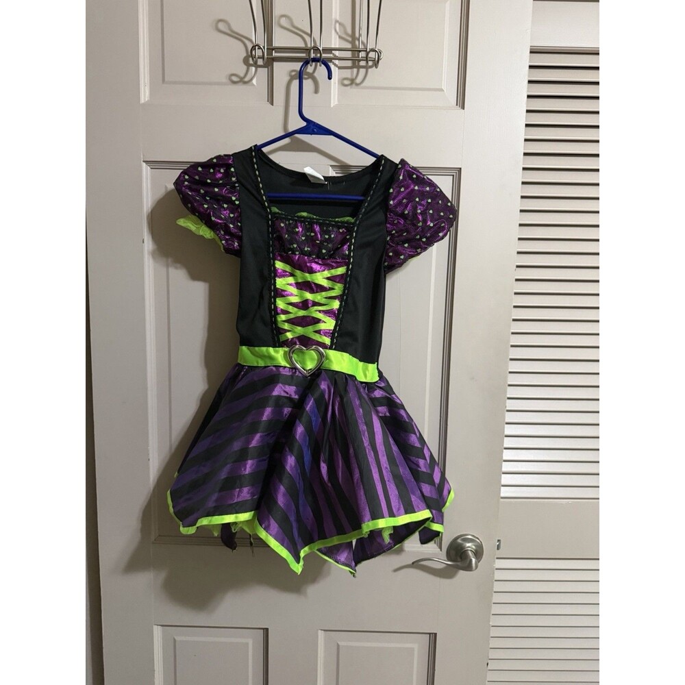 Halloween Costume Pretty Potion Witch Girls Child Size Medium 7/8 Purple & Green